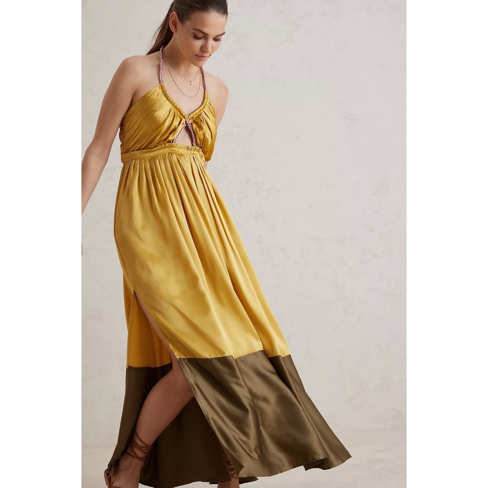 Anthropologie Silk Colorblocked Maxi Dress - Picture 1 of 12
